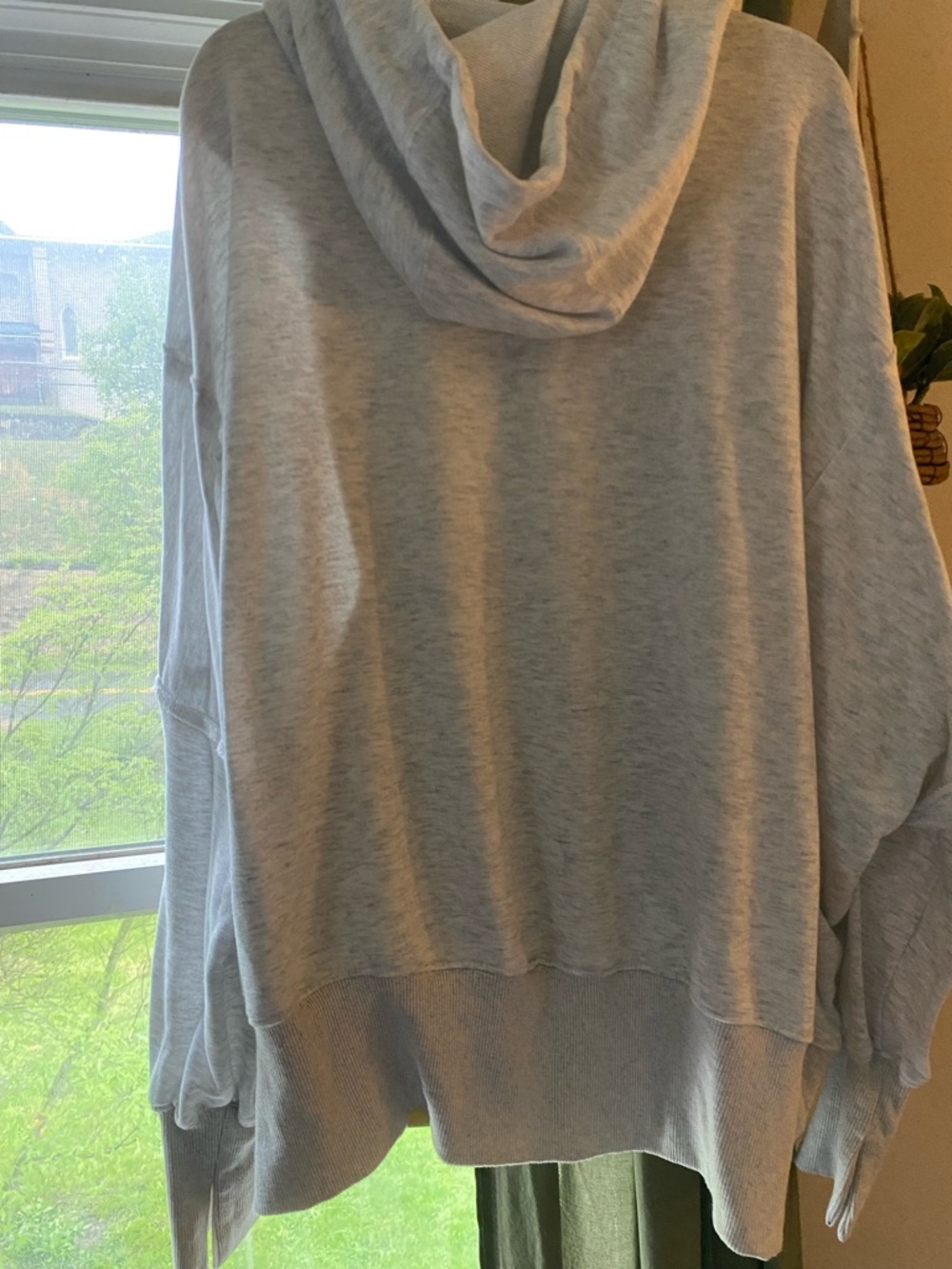 Bucket List light Gray oversized Ruffle Zip Hoodie with Drawstrings! Medium! - Picture 13 of 14